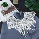 Detachable Cotton Lady Lace Collars, with Plastic Imitation Pearl, Clothes Sewing Applique Edge, DIY Garment Accessories, White, 1700x160x2mm