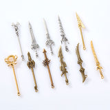 66Pcs 3 Colors Zinc Alloy Pendants Set, Sword Shape, Mixed Color, 59~59.5x9~18.5x2.5~5.5mm, Hole: 1.6mm, 2pcs/color