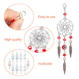 20Pcs 5 Style Woven Net/Web with Feather Tibetan Style Alloy Pendant Decorations, Evil Eye Lobster Clasp Charms, Clip-on Charms, for Keychain, Purse, Backpack Ornament, Stitch Marker, Mixed Color, 115x28.5mm, 4pcs/style