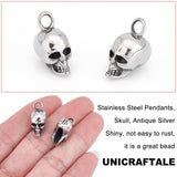 8Pcs 304 Stainless Steel Pendants, Skull, Antique Silver, 20x9x13mm, Hole: 3.5mm