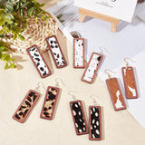 DIY Rectangle with Leopard Print Pendant Drop Earring Making Kit, Including Cowhide Leather Big Pendants with Dyed Wood, Brass Earring Hooks & Jump Rings, Black, Pendants: 56x19x3mm, Hole: 1.2mm, 10pcs/box