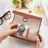 Column PU Leather Watch Boxes, Wristwatch Organizer Storage Case with Pillow, Saddle Brown, 19.5x9.4cm, Inner Diameter: 18.1x7.8cm
