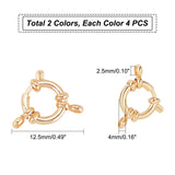 8Pcs 2 Colors 304 Stainless Steel Spring Ring Clasps, Ring, Platinum & Golden, 12.5x4mm, Hole: 2.5mm, 4pcs/color
