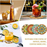 Wooden Cup Mats Set, Printed Coasters, Flat Round with Mandala Pattern, Mixed Color, 100x5mm, 9 style, 1 pc/style, 9pcs/set