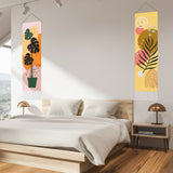 Polyester Decorative Wall Tapestrys, for Home Decoration, with Wood Bar, Rope, Rectangle, Leaf Pattern, 1300x330mm
