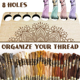 Mandala Flower Pattern 8-Position Wood Embroidery Thread Storage Trays, Laser Cut Thread Spool Organizer Holder, with Swivel Clasp, Rectangle, 100x60x3mm, Hole: 10mm
