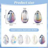 240Pcs 6 Colors Transparent Spray Painted Glass Charms, AB Color Plated, Teardrop, Mixed Color, 9x6x6mm, Hole: 1mm, 40Pcs/color