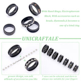 14pcs 7 size Unisex Titanium Steel Grooved Finger Ring Sets, Wide Band Rings, Electrophoresis Black, Inner Diameter: 16~22.1mm, Slot: 4mm, 2Pcs/size