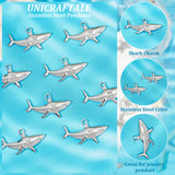 12Pcs 304 Stainless Steel Pendants, Shark Charm, Stainless Steel Color, 17.5x32x3.5mm