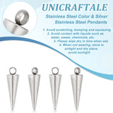50Pcs 303 Stainless Steel Charms, Spike/Cone Charm, Stainless Steel Color, 16x5mm, Hole: 2mm