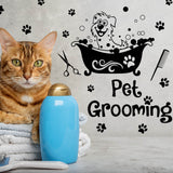 PVC Wall Stickers, for Coffee Bar Wall Decoration, Word Pet Grooming, Paw Print, 390x600mm