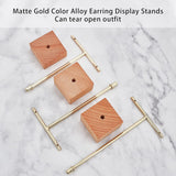 Iron Earring Display Stands, with Wooden Base, Square, Golden, 40x70x114mm