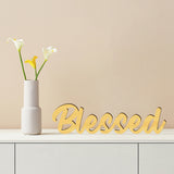 Wood & Acrylic Display Decorations, for Home Desktop Decorations, Word Blessed, 101x380x12.5mm