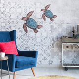 Wood Hanging Wall Decorations, Sea Turtle, Steel Blue, 195x180x4.5mm, Hole: 8x10.5mm, 2pcs/set