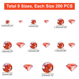 1600Pcs 8 Colors Diamond Shape Grade A Cubic Zirconia Cabochons, Faceted, Red, 200pcs/color
