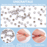 202 Stainless Steel Beads, Half Drilled, Round, Stainless Steel Color, 3x2mm, Hole: 2mm, 100pcs/box