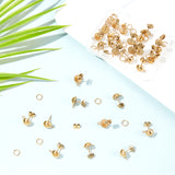30Pcs 304 Stainless Steel Stud Earring Findings, with 30Pcs Open Jump Rings, Half Round, Golden, 11x8mm, Hole: 1.8mm