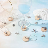 DIY Ocean Theme Wine Glass Charm Making Kit, Including Alloy Pendants, Wood Beads, Brass Jump Rings & Wine Glass Charms, Mixed Color, 66pcs/box