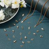 40Pcs 4 Style Brass Charms, Cross, Mixed Color, 12x8x1mm, Hole: 3mm