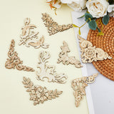 32Pcs 8 Style Flower Pattern Hollow out Unfinished Wood Pieces, Wood Carved Appliques Onlay, for DIY Craft Window Decorative Corner, Navajo White, 5.5~7.1x5.7~6.9x0.2~0.25cm, 4pcs/style
