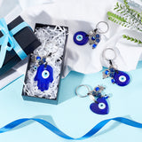 4Pcs 4 Style Natural Lapis Lazuli & Freshwater Pearl Bead Keychain, Evil Eye Keychain, with 304 Stainless Steel Findings, Heart & Teardrop & Flat Round & Hamsa Hand, Blue, 7.4~92cm, 1pc/style
