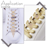 Alloy Crystal Rhinestone Bikini Connectors/Buckle with Buttons. with Flat Sparkle Smooth Polyester Shoelaces, Golden, Buttons: 16~38x21~26x3mm, 6pcs; Shoelaces: 1280x9x1mm, 1 pair