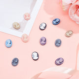 Resin Cameo Lady Head Cabochons, Oval, Mixed Color, 17x12.5x3.5mm, 6 colors, 8pcs/color, 48pcs/box