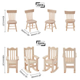 4Pcs 2 Style Natural Pine Wood Home Decorations, Chair, BurlyWood, 35~70x40~58x82~108mm, 2pcs/style
