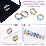 14Pcs 7 Style 201 Stainless Steel Engravable Grooved Finger Ring for Men Women, Rainbow Color, US Size 5 1/4(16mm)~US Size 13(22.2mm), 2pcs/style