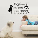 PVC Wall Stickers, for Wall Decoration, Word Dogs Leave Paw Prints on Your Heart, Black, 310x600mm