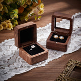 Square Wood Ring Storage Boxes, Flip Cover Case, with Velvet Inside and Magnetic Clasps, for Wedding, Proposal, Valentine's Day, Coconut Brown, 5.5x5.5x3.8cm