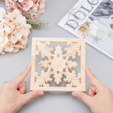 Natural Solid Wood Carved Onlay Applique Craft, Unpainted Onlay Furniture Home Decoration, Square with Flower, BurlyWood, 150x150x10mm