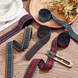 5 Yards 5 Colors Ethnic Style Embroidery Flat Polyester Elastic Rubber Cord/Band, Webbing Garment Sewing Accessories, with Metallic Wire Twist Ties, Mixed Color, 25~26mm, 1yard/color