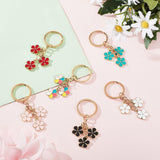 2 Sets Alloy Enamel Keychain, with Iron Split Key Rings and Brass Open Jump Rings, Flower, 1Pc Rectangle Velvet Pouches, Mixed Color, 7cm, Pendant: 49x30mm, 6pcs/set, 2 sets