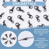 30Pcs 3 Styles 304 Stainless Steel Lobster Claw Clasps, With Jump Ring, Electrophoresis Black, 9~12x5.5~7x3~3.5mm, Hole: 3~3.2mm, 10pcs/style