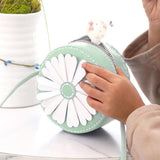 DIY Sew on PU Leather Daisy Flower Pattern Round Multi-Use Crossbody/Shoulder Bag Making Kits, including Fabric, Needle, Thread, Zipper, Pale Green, 13pcs/set.