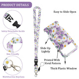 Flower Pattern ABS Plastic ID Badge Holder Sets, include Lanyard and Retractable Badge Reel, ID Card Holders with Clear Window, Rectangle, Lilac, 110x69x5.5mm