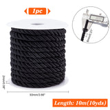 10M Polyester Cord, with Plastic Spool, for Curtain, Sofa Accessories, Black, 8mm