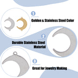 60Pcs 2 Colors 201 Stainless Steel Connector Charms, Laser Cut, Moon Links, Golden & Stainless Steel Color, 18.5x14x1mm, Hole: 1mm, 30pcs/style