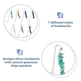 1 Set Alloy Hook Bookmarks, Natural Gemstone Chip Beaded Pendant Bookmark, 143mm, 7pcs/set