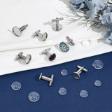 304 Stainless Steel Cuffinks, with Transparent Glass Cabochons, Flat Round, Stainless Steel Color, 16pcs/box