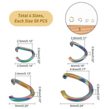 200Pcs 4 Style 304 Stainless Steel Open Jump Rings, Rainbow Color, 3.5~6x0.5~0.8mm, Inner Diameter: 2.5~4.4mm, 50pcs/style