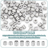 80Pcs 4 Style 202 Stainless Steel European Beads, Large Hole Beads, Grooved Beads, Column, Stainless Steel Color, 7~8x5~7mm, Hole: 3~5.5mm, 20pcs/style
