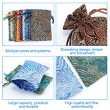 10Pcs 10 Styles Silk & Brocade Pouches, Drawstring Bag, Rectangle with Wave Pattern, Mixed Color, 13.7~14.2x10x0.1~0.4cm, 1pc/style