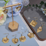 6 Pairs 6 Styles Blank Glass Dome Dangle Earrings, Rhombus & Flower & Hexagon & Heart 304 Stainless Steel Drop Earrings for Women, Golden, 37~48mm, Pin: 0.7mm, 1 Pair/style