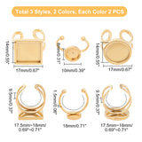 12Pcs 6 Styles 304 Stainless Steel Cuff Pad Ring Settings, Laser Cut, Mixed Shapes, Golden & Stainless Steel Color, 2pcs/style