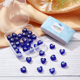 Handmade Evil Eye Lampwork Beads Strands, Heart, Medium Blue, 12x12x6mm, Hole: 1.4mm, about 33pcs/strand, 14.37''(36.5cm)