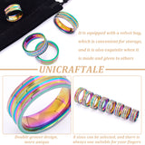 16Pcs 8 Size 201 Stainless Steel Double Groove Band Ring for Women, Rainbow Color, US Size 5 1/4(15.9mm)~US Size 14(23mm), 2Pc/size