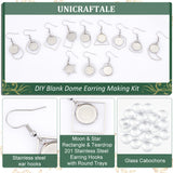 DIY Blank Dome Earring Making Kit, Including Moon & Star & Rectangle & Teardrop 201 Stainless Steel Earring Hooks with Round Trays, Glass Cabochons, Stainless Steel Color, 48Pcs/box