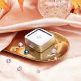 Iron Loose Diamnond Gemstone Display Boxes, Glass Top Jewelry Display Cases with Sponge Inside, Square, Silver, 4x4x1.65cm
